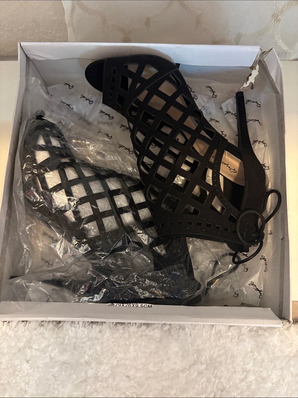 Qupid Black Cage Lace-Up Stiletto Sandal - Picture 7 of 7